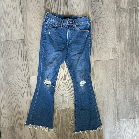 Express Distressed Blue Mid rise Flare Jeans - Picture 4 of 11